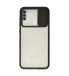 Samsung Galaxy A11 Kılıf Palm Buzlu Kamera Sürgülü Silikon - Siyah