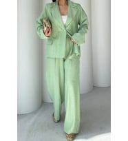 kadın mint yeşili oversize tek düğmeli blazer ceket pantolon takım NBSTR4085