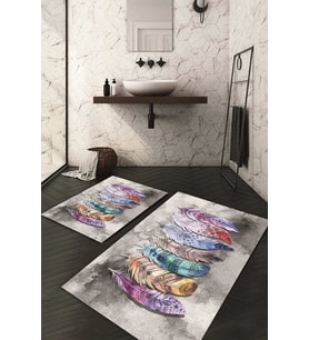 Dijital Baskılı Kaymaz Taban Yıkanabilir 2'li Klozet Takımı Banyo Paspası NDKZ-HT-514 (Gri)