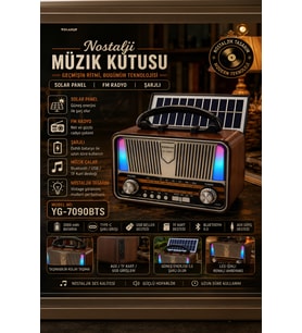 Retro Bluetooth Hoparlörlü Radyo LED El Fenerli Şarjlı Taşınabilir Speaker Nostaljik Tasarım YG-7090BTS