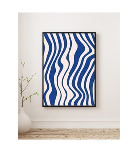 Tablo  Ahşap Çerçeveli Tablo  Çerçeveli Poster  Mavi Renk Çizgiler Soyut,Minimal Tablo