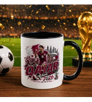 BK Gift Katar Taraftar Temalı 2026 Dünya Kupası Tasarımlı Siyah Kupa Bardak
