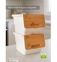 2’li Bambu-Beyaz Tekerlekli Patateslik Soğanlık Oyuncak Kutusu Patates Soğan Sepeti 24 Lt