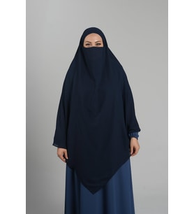 Lacivert Pratik Hazır Geçmeli Tesettür Eşarp Medine İpeği Bağcıklı Sufle Hijab 2301_02