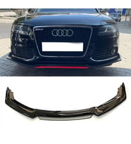 Audi A4 B8 Gri Renkli Şeritli Dilli Ön Lip 4 Prç Parlak Siyah ABS