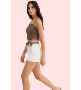 Kadın Pamuklu Gabardin Mini Şort Yüksek Bel Geniş Paça Günlük Kombinler Yaz Aylarının Vazgeçilmezi (Beyaz)