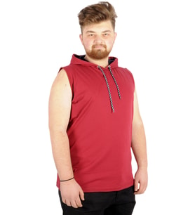 Mode XL Büyük Beden Erkek Kolsuz Kapşon Basic 21125 Bordo