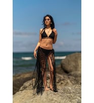 Bohem Pareo  Plaj Elbisesi  %100 Pamuk Bohem Etek (Siyah)