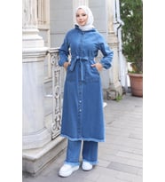 Püskül Detaylı Kot Takım Açık Mavi 19375
