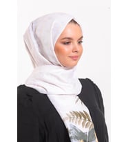 Çiçekli Desen Pavia Seri Şal Eşarp Askısı ile Birlikte 90X200 cm Ekru Haki-90X20
