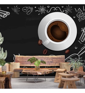 Kahve Desenli Cafe Duvar Kağıdı Baskı