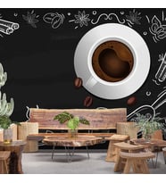 Kahve Desenli Cafe Duvar Kağıdı Baskı