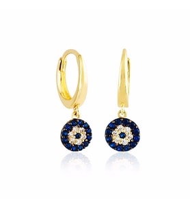 Sosyeteli Altın Sallantılı Küpe 14K Gold Taşlı (Çok Renkli)