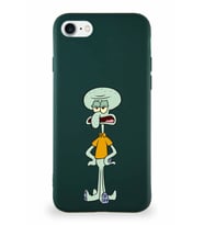 Apple iPhone 7 Soft Premier Kapak Squidward Dokunaç Tasarımlı Silikon Kılıf - Yeşil (Şeffaf)