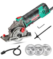 mini daire testere, 3 testere bıçaklı el testeresi, lazer kılavuzu, ölçek cetveli, 500 W saf bakır motor, 4500 devir/dakika, ahşap, yumuşak metal, fayans ve plastik kesimler için ideal