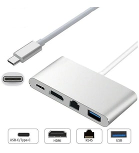 S Line Type C to HDMI RJ45 USB Çevirici 3in1 (Gri)