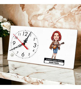 Ukulele Sanatçısı Müzisyen Kadın Karikatürlü Masa Saati
