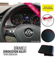 Dikmeli Direksiyon Kılıfı Deri Siyah Kırmızı Dikişli