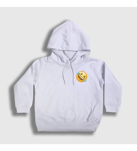 Presmono Unisex Çocuk Beyaz Gülmekten Gözünden Yaş Gelen Emoji Instagram Kapüşonlu Sweatshirt 435268tt (Beyaz)
