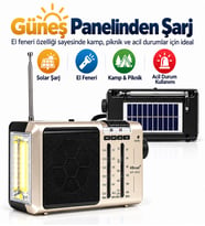 UltraTekno KTF-1472S Solar Panelli 4 Band Şarjlı Radyo FM AM SW1 SW2 El Fenerli