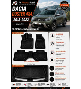 DACİA DUSTER 4X4 2018-2022 Araca Özel 3D Paspas + 3D Bagaj Havuzu