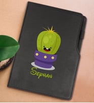 BK Gift Kişiye Özel Kaktüs Tasarımlı Siyah Termo Deri Not Defteri 15x21cm-10