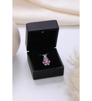 Işıklı Kolye Kutulu Gümüş Unutma Beni Çiçeği Kolye  925 Ayar Gümüş Kolye (Pembe)