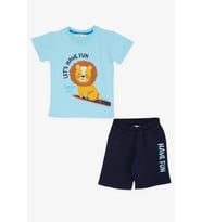 Breeze Erkek Çocuk Şortlu Takım Bebek Aslancık Baskılı 1-4 Yaş, Açık Mavi