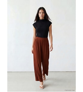 LCW Modest Kahverengi Beli Lastikli Geniş Paça Kadın Pantolon
