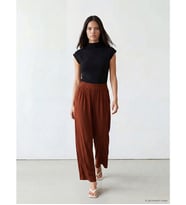 LCW Modest Kahverengi Beli Lastikli Geniş Paça Kadın Pantolon