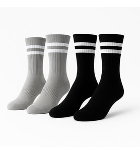 Erkek Spor Çorap 2’lü Set – Pamuklu, Esnek, Çizgili Model (Siyah Gri) (Gri - Siyah)