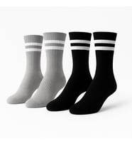 Erkek Spor Çorap 2’lü Set – Pamuklu, Esnek, Çizgili Model (Siyah Gri) (Gri - Siyah)