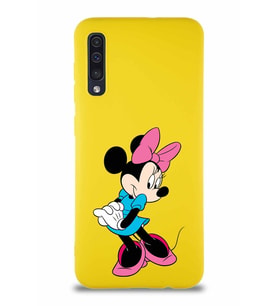 Samsung Galaxy A30S Soft Premier Kapak Minnie Mouse-F Tasarımlı Silikon Kılıf - Sarı (Şeffaf)