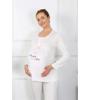 Kadın Uzun Kol Hamile Lohusa Pijama Takımı Ekru