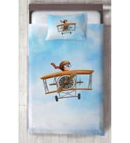 MEKTA HOME BEBEK VE ÇOCUK ODASI Uçak ve Küçük Pilot Desenli Yatak Örtüsü
