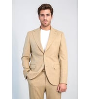 Kum Beji Slim Fit İki Düğmeli Keten Görünümlü Erkek Takım Elbise - Wessi