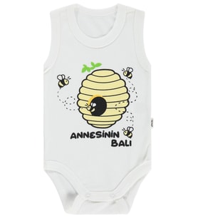 Civil Baby Arı Baskılı Annesinin Balı 0-3 Yaş Çıtçıtlı Badi - Ekru