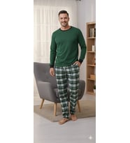 LYYN Pijalüx Tek Alt Ekose Kalın Poplin Ev Pantalonu (Yeşil)
