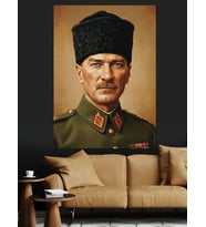 Asker Üniformalı Atatürk Portresi Dekoratif Kanvas - Mdf Ahşap Tablo