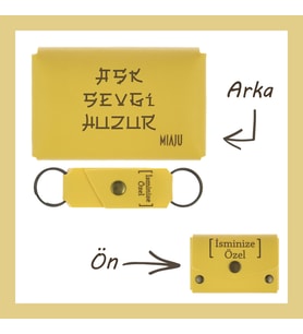 Sarı Renk, Aşk Sevgi Huzur Yazılı İsme Özel, Cüzdan Ve Anahtarlık Set, Akrabaya Hatıra, Anı Set