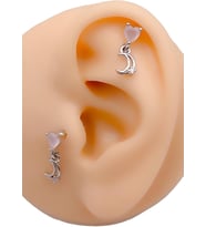 Taşlı Kalp Sallantılı Ay Tragus Helix Piercing (1adet