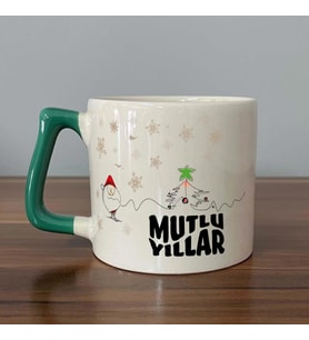Mutlu Yıllar Kar Taneleri Baskılı Yeşil Kulplu D Yılbaşı Kupası