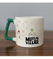 Mutlu Yıllar Kar Taneleri Baskılı Yeşil Kulplu D Yılbaşı Kupası
