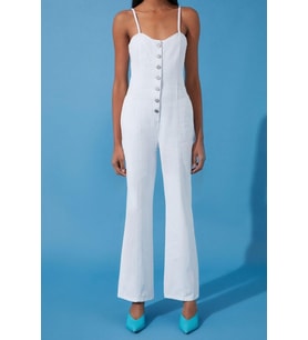 Kadın Moda İnce Askılı Boru Paça V Yaka Düz Desen Uzun Askılı Kalp Yaka Wide Leg Denim Tulum