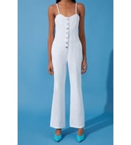 Kadın Moda İnce Askılı Boru Paça V Yaka Düz Desen Uzun Askılı Kalp Yaka Wide Leg Denim Tulum