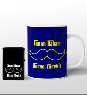 Canım Babam Tasarımlı Sarı Lacivert Kupa Bardak ve Çakmak