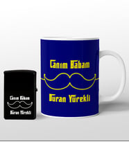 Canım Babam Tasarımlı Sarı Lacivert Kupa Bardak ve Çakmak