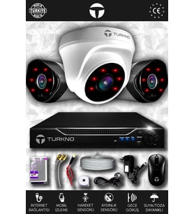 TURKNO 3 Kameralı Galia 1 İç Kamera Set HDD'siz Full HD Gece Görüşlü Güvenlik Kamerası Sistemi