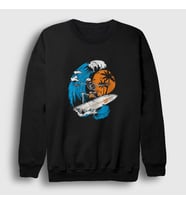 Presmono Unisex Siyah Surfer Skeleton Sweatshirt