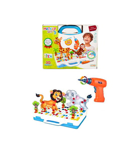 Eğitici Çantalı Pilli Matkap 3d Puzzle Mozaik Hayvanlar (Çok Renkli)
